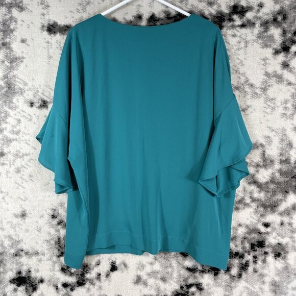 J Jill Wearever Blouse Womens Size PL Blue Green Polyester Lined Wide Sleeve - Picture 2 of 11